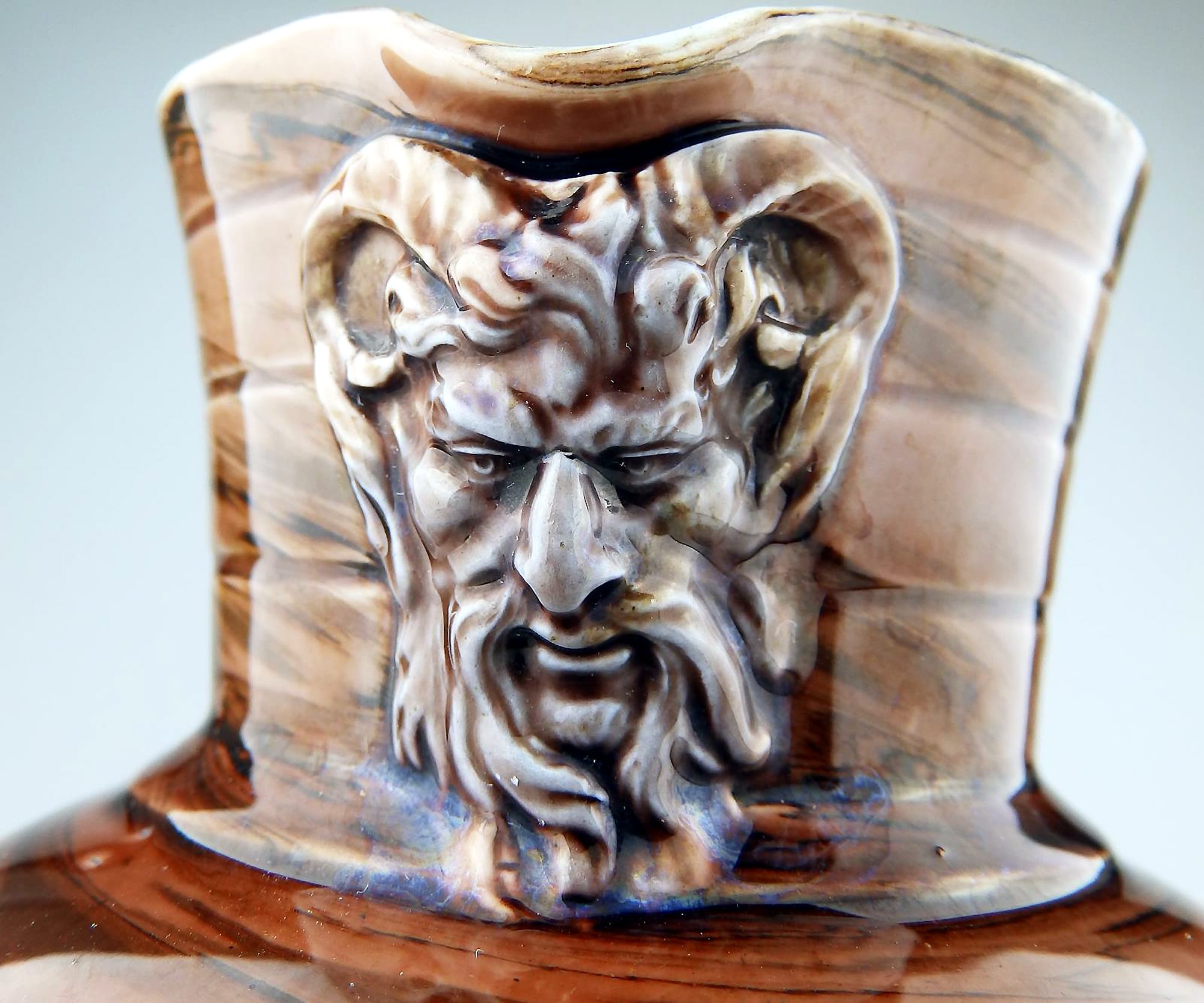 A Wedgwood antique majolica pottery marbled Doric satyr / devil Mask Jug C.1870