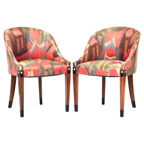 Elegant Matching Pair French Art Deco 1930's Tub Chairs With Original Upholstery