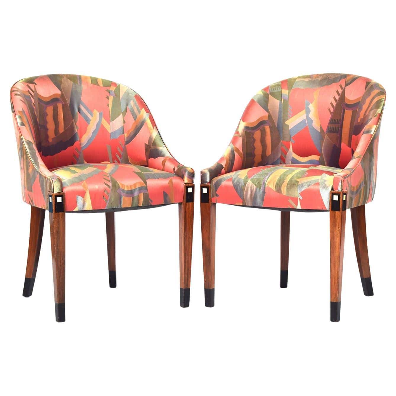 Elegant Matching Pair French Art Deco 1930's Tub Chairs With Original Upholstery