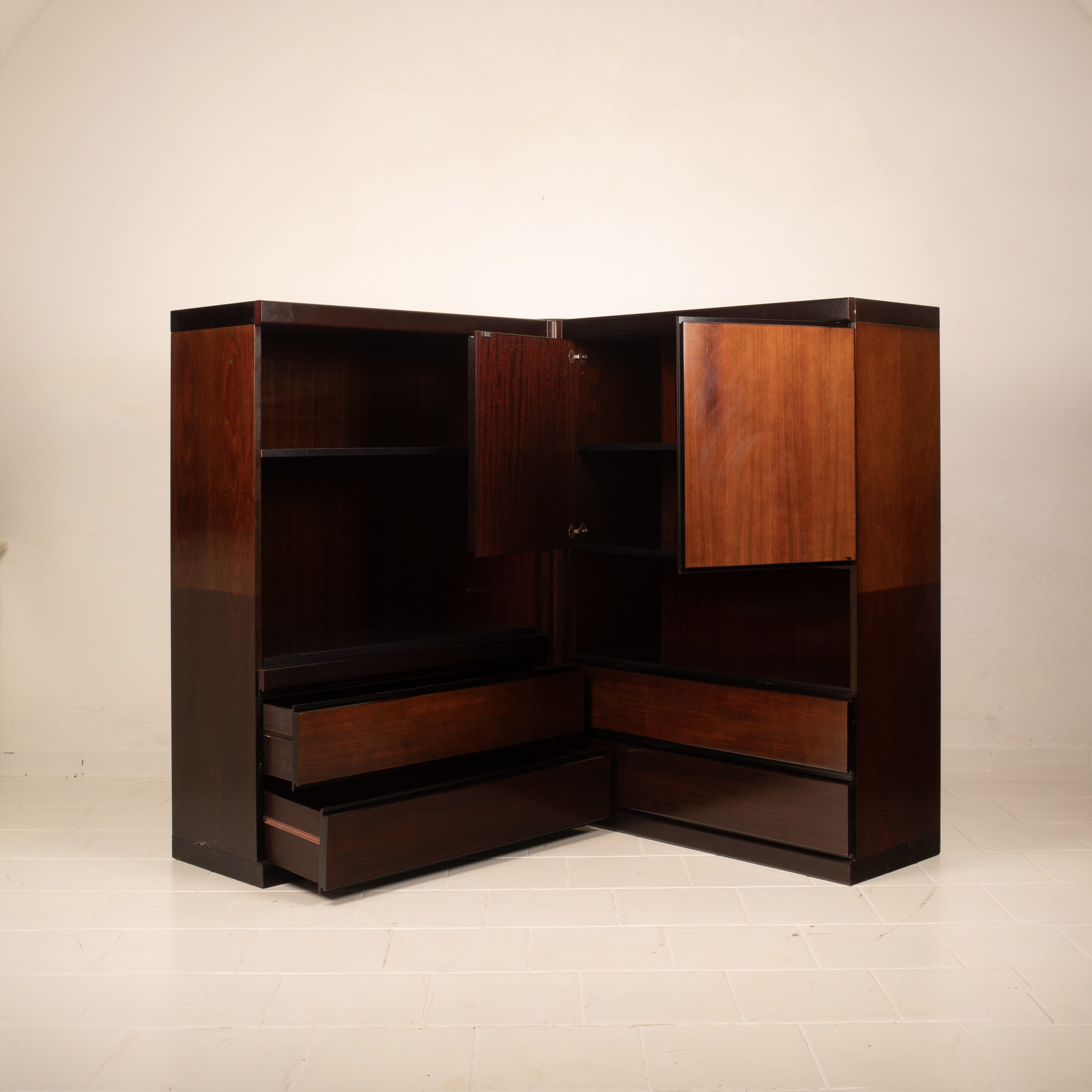 Pair of Cabinets and Bar "S11" by Angelo Mangiarotti for Sorgente dei Mobili