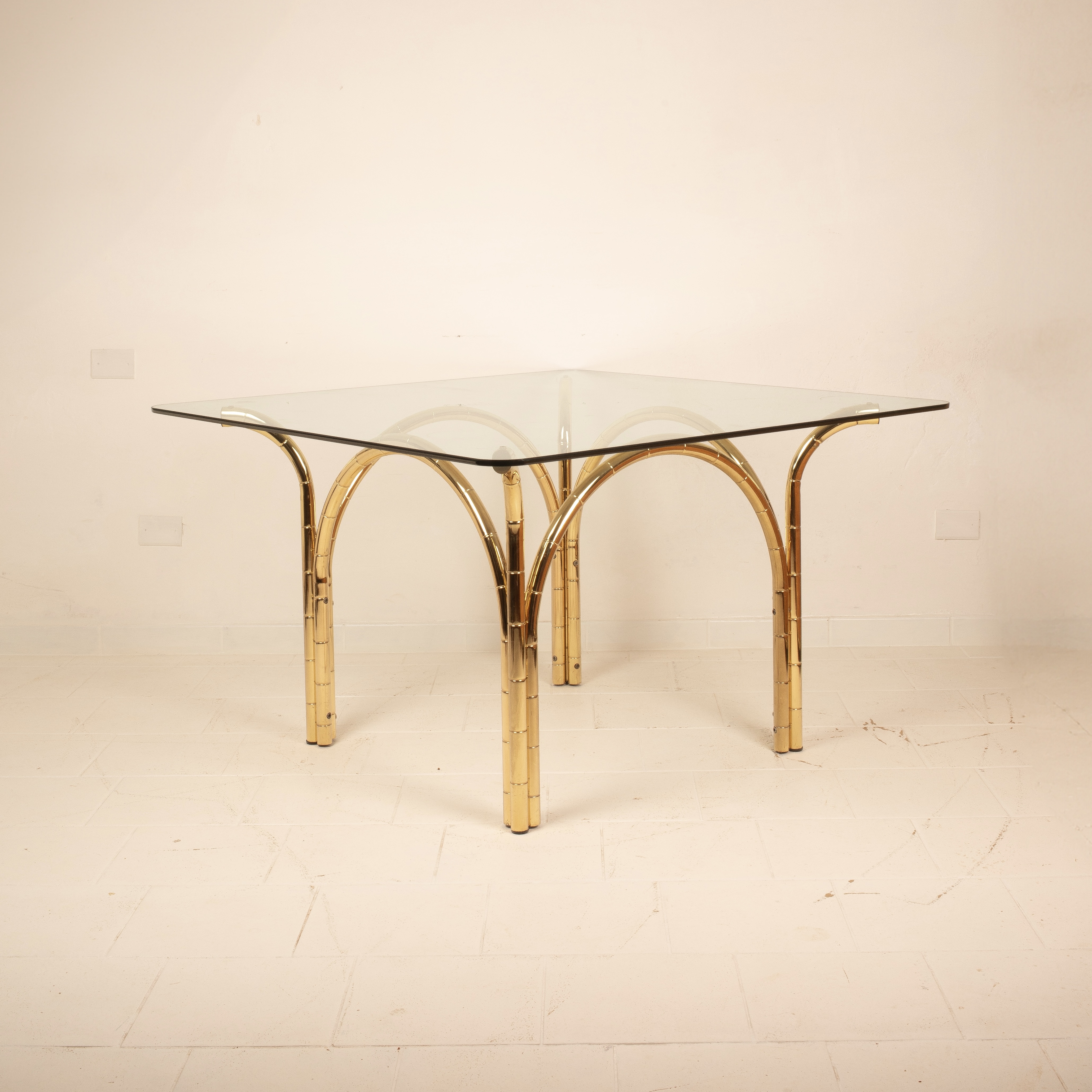 Crystal and Brass Table 1970 Italian Manufacture