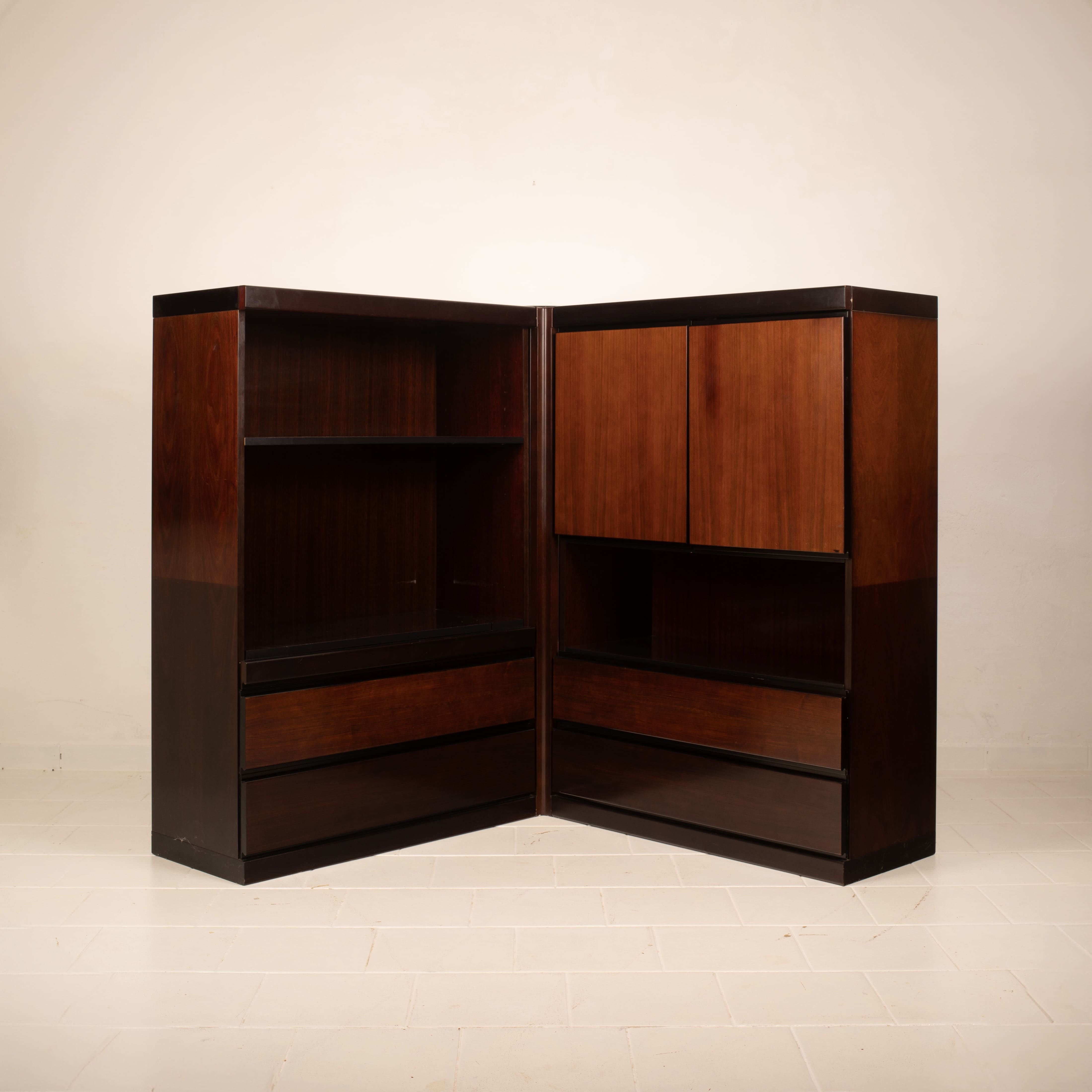 Pair of Cabinets and Bar "S11" by Angelo Mangiarotti for Sorgente dei Mobili
