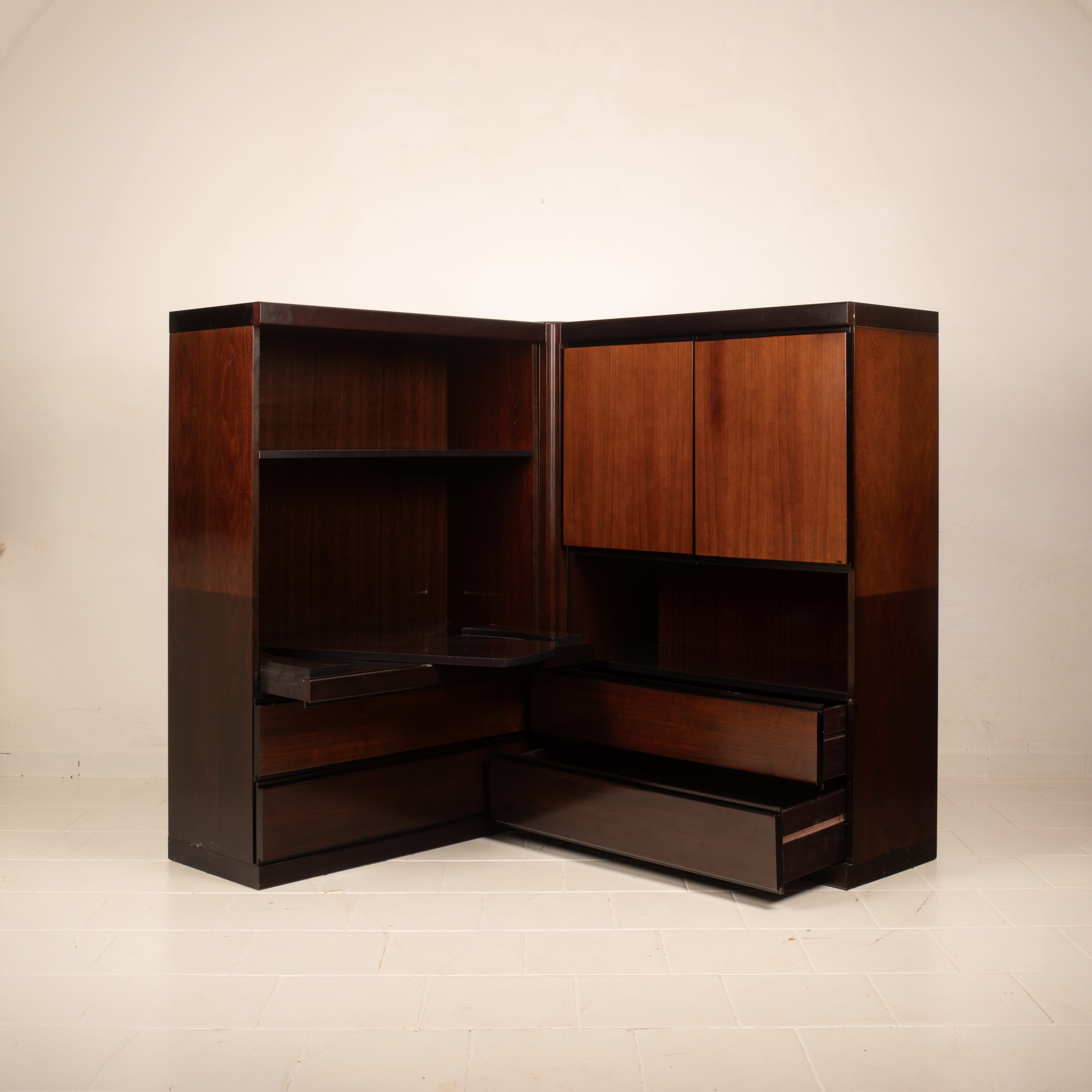 Pair of Cabinets and Bar "S11" by Angelo Mangiarotti for Sorgente dei Mobili