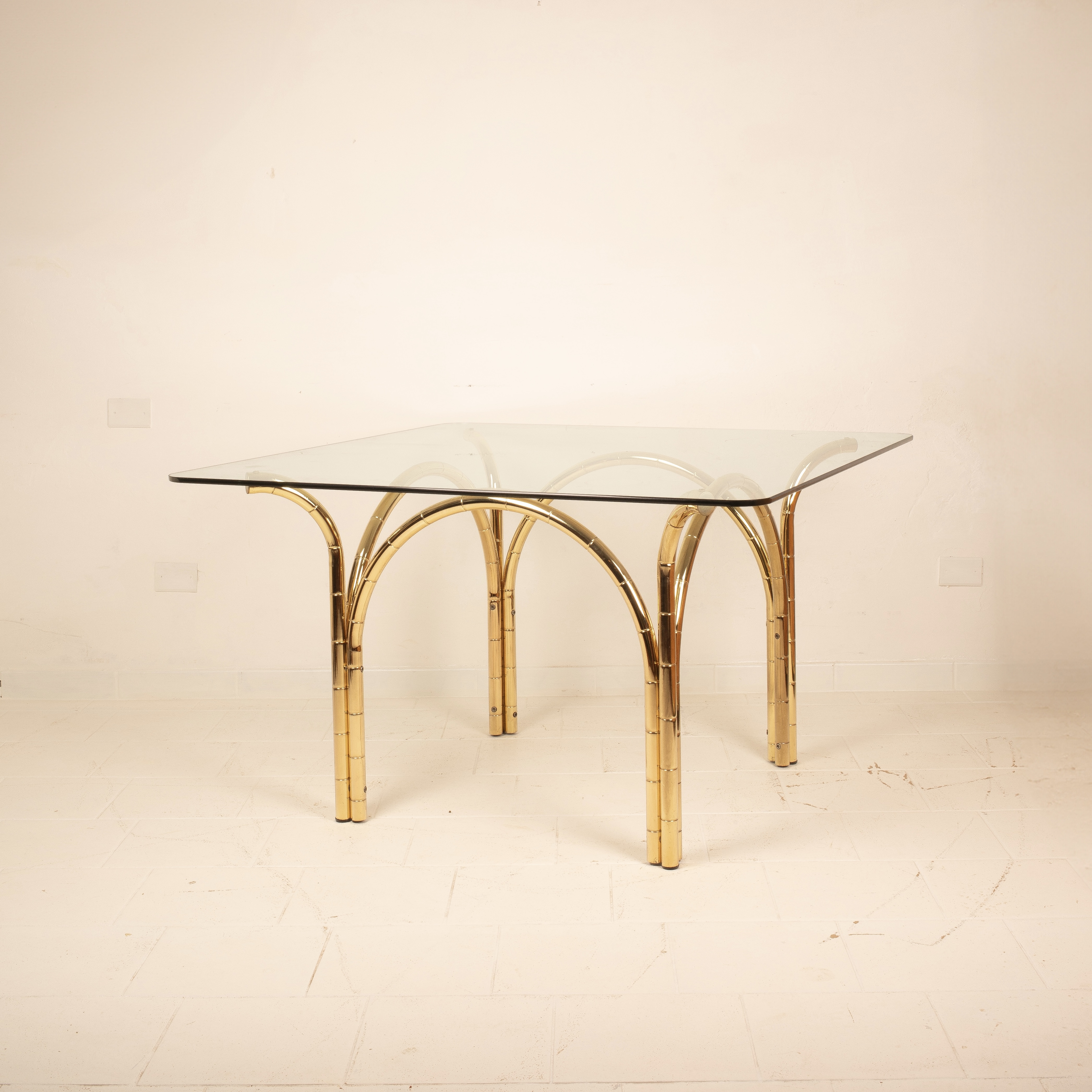 Crystal and Brass Table 1970 Italian Manufacture