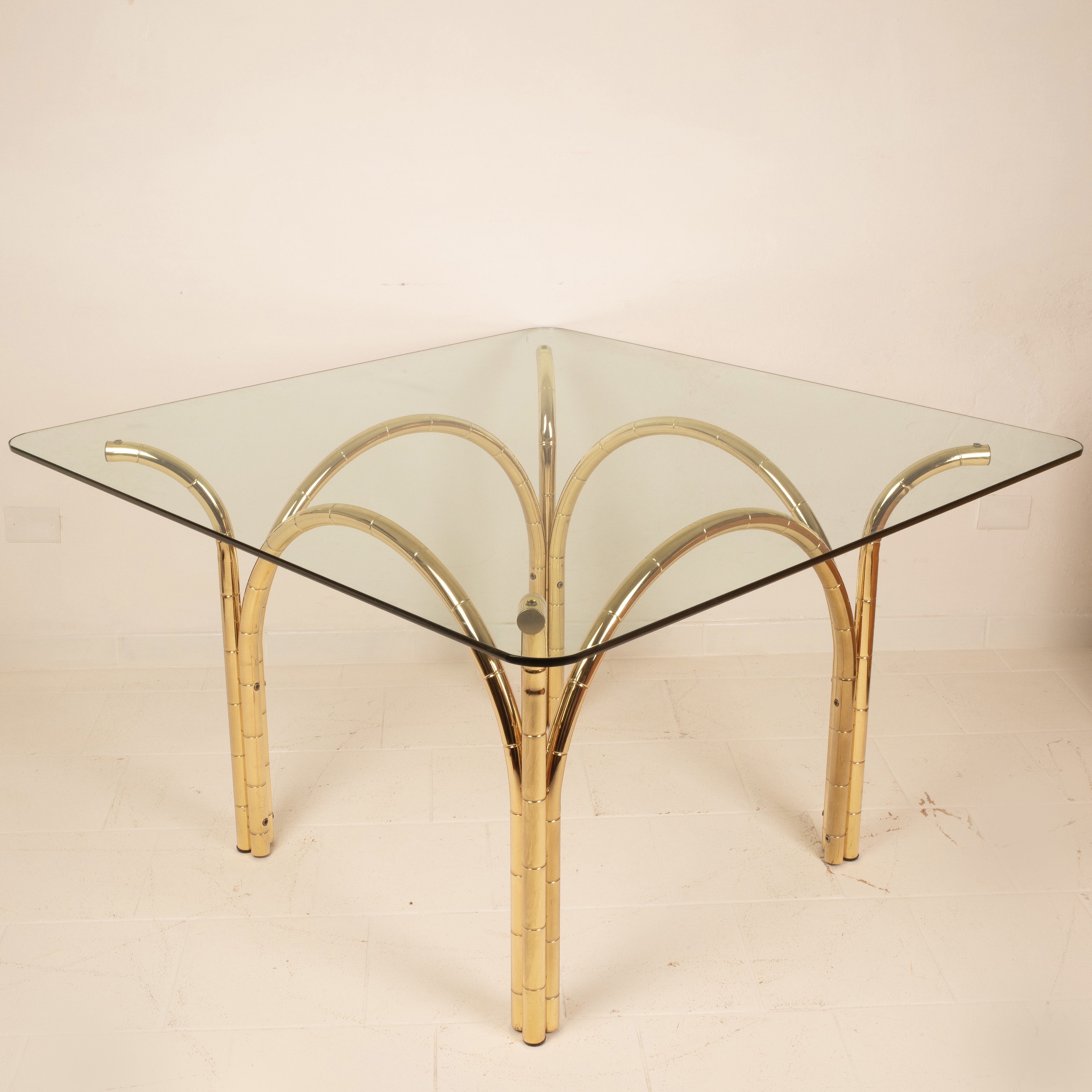 Crystal and Brass Table 1970 Italian Manufacture