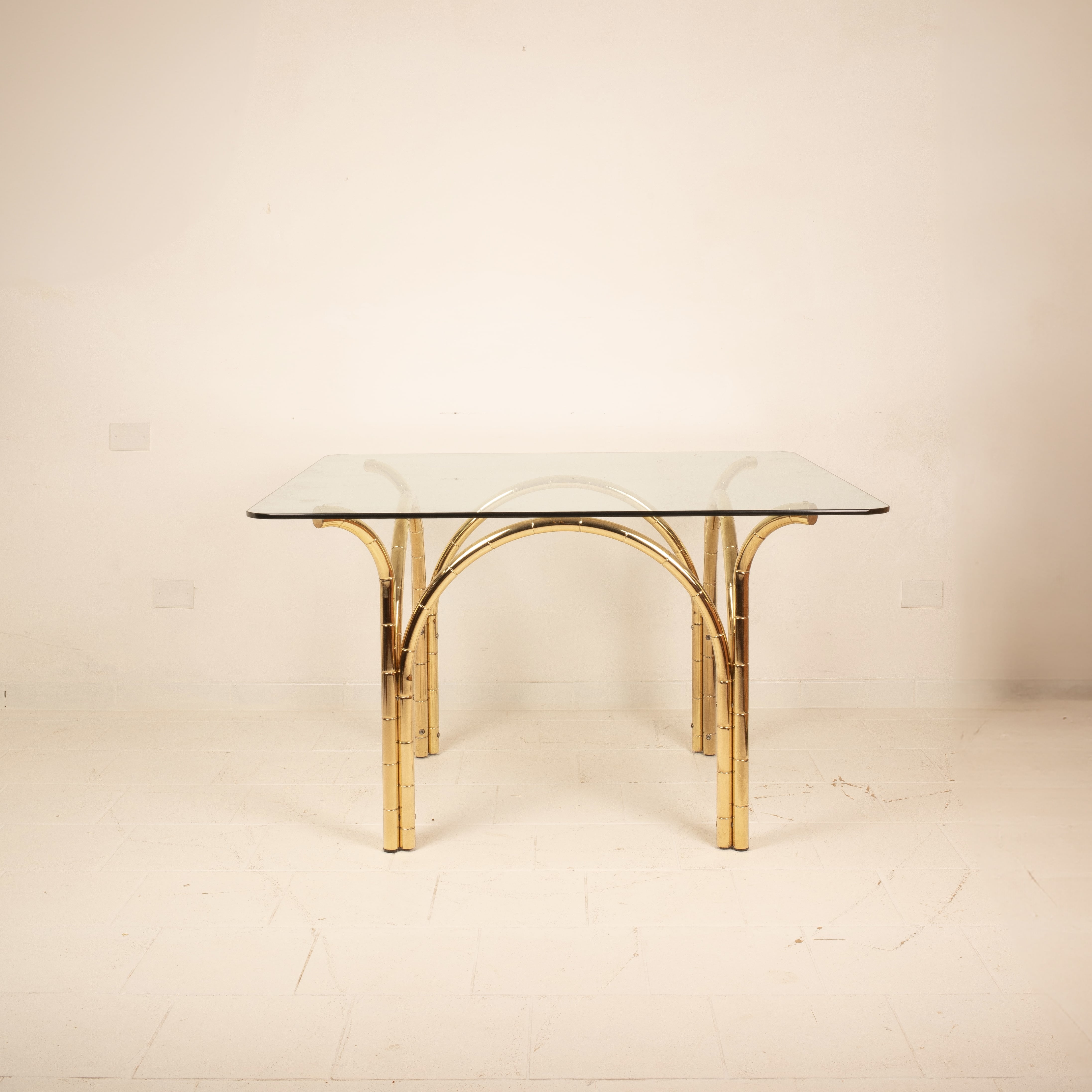 Crystal and Brass Table 1970 Italian Manufacture