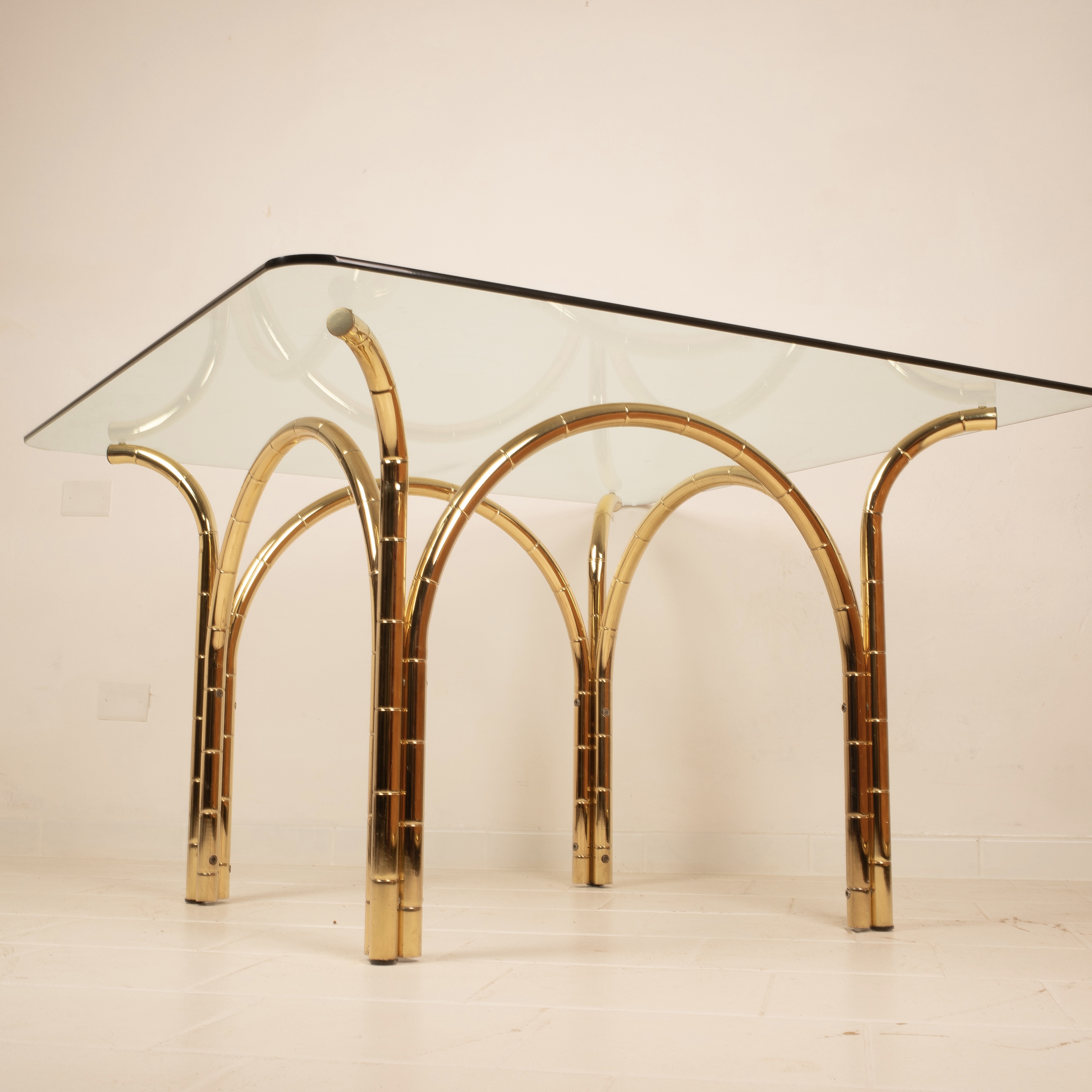 Crystal and Brass Table 1970 Italian Manufacture