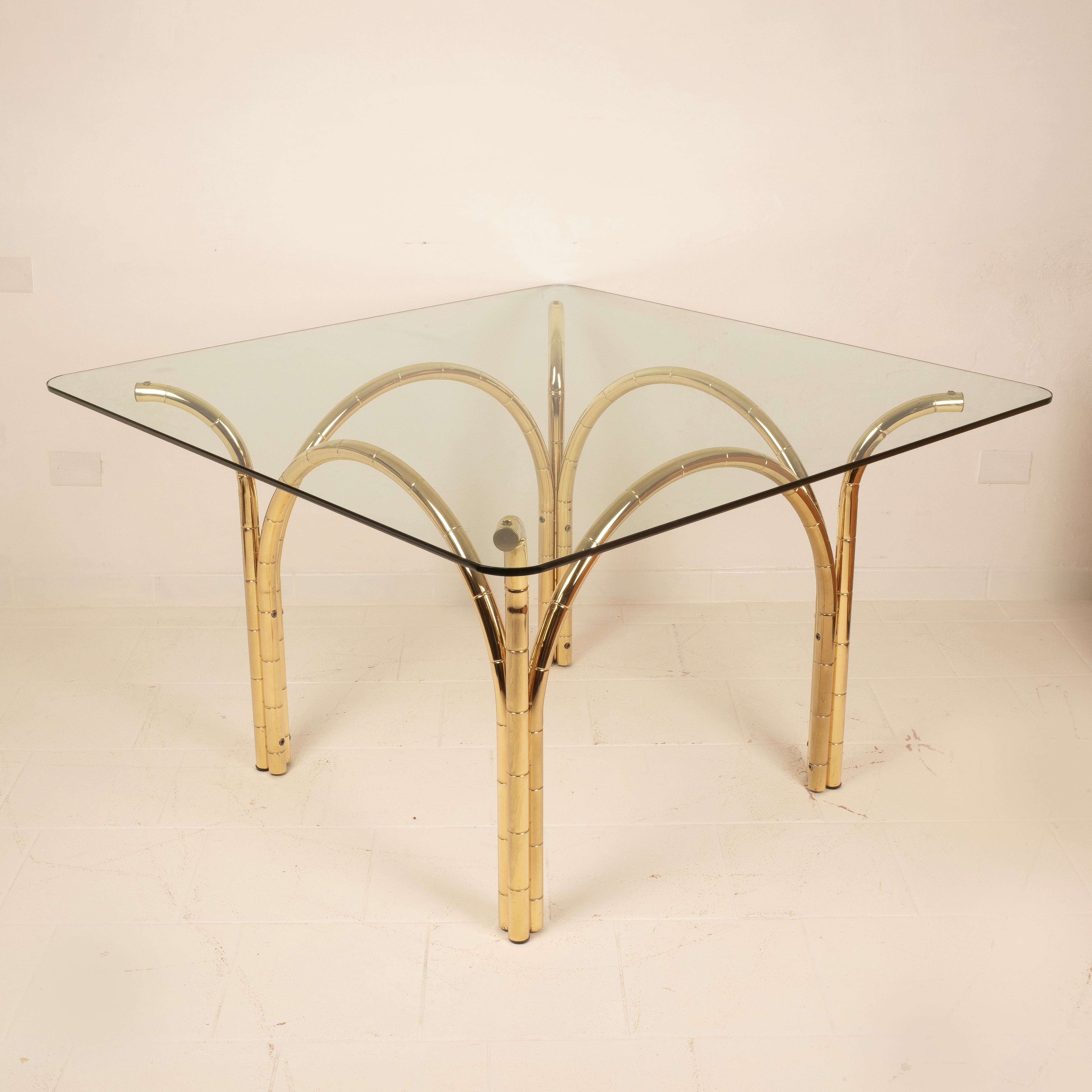 Crystal and Brass Table 1970 Italian Manufacture