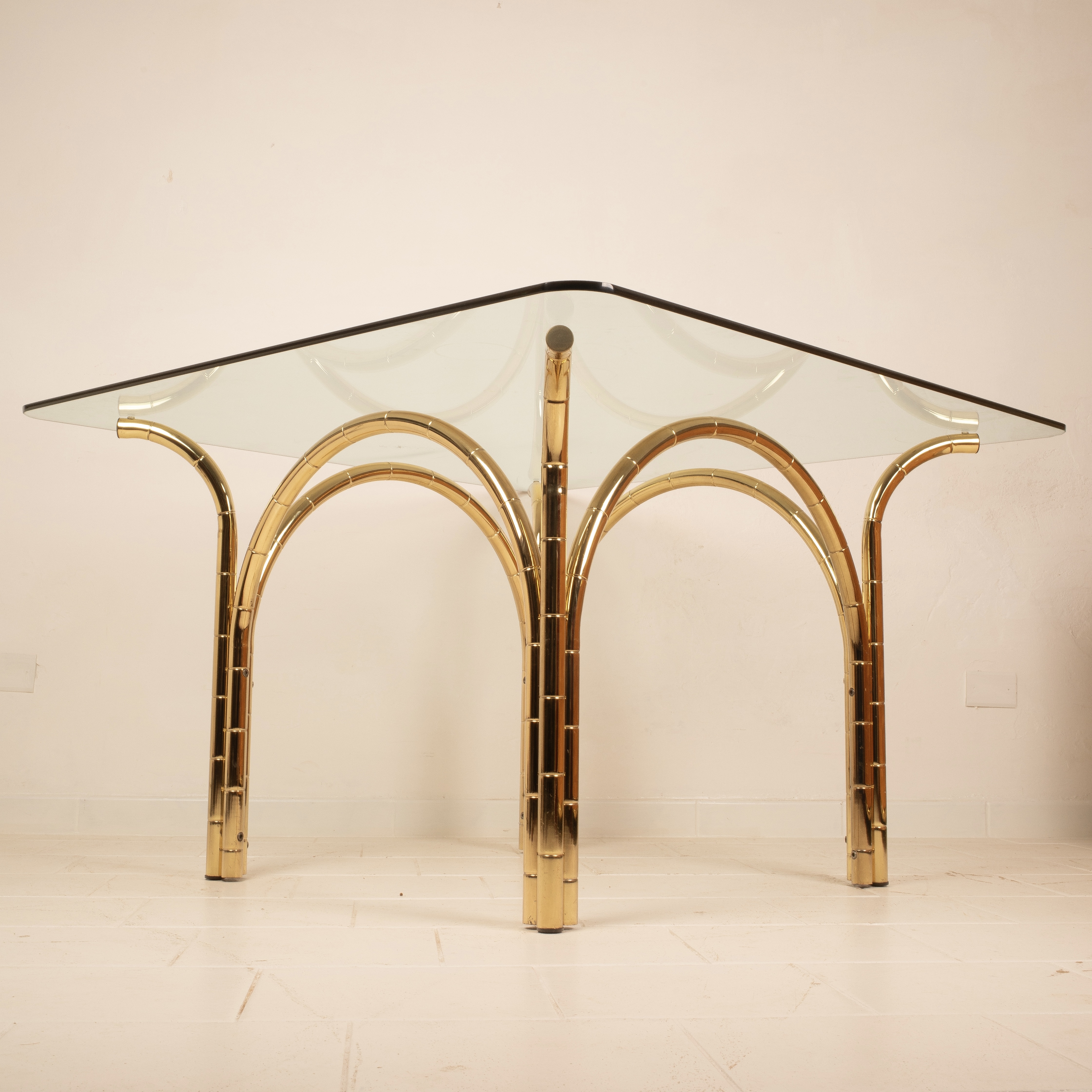 Crystal and Brass Table 1970 Italian Manufacture