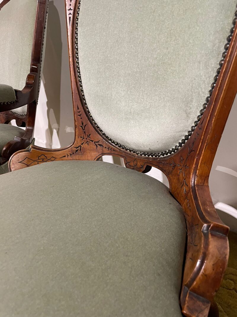 Pair Of Antique Beech Framed Drawing Room Chairs