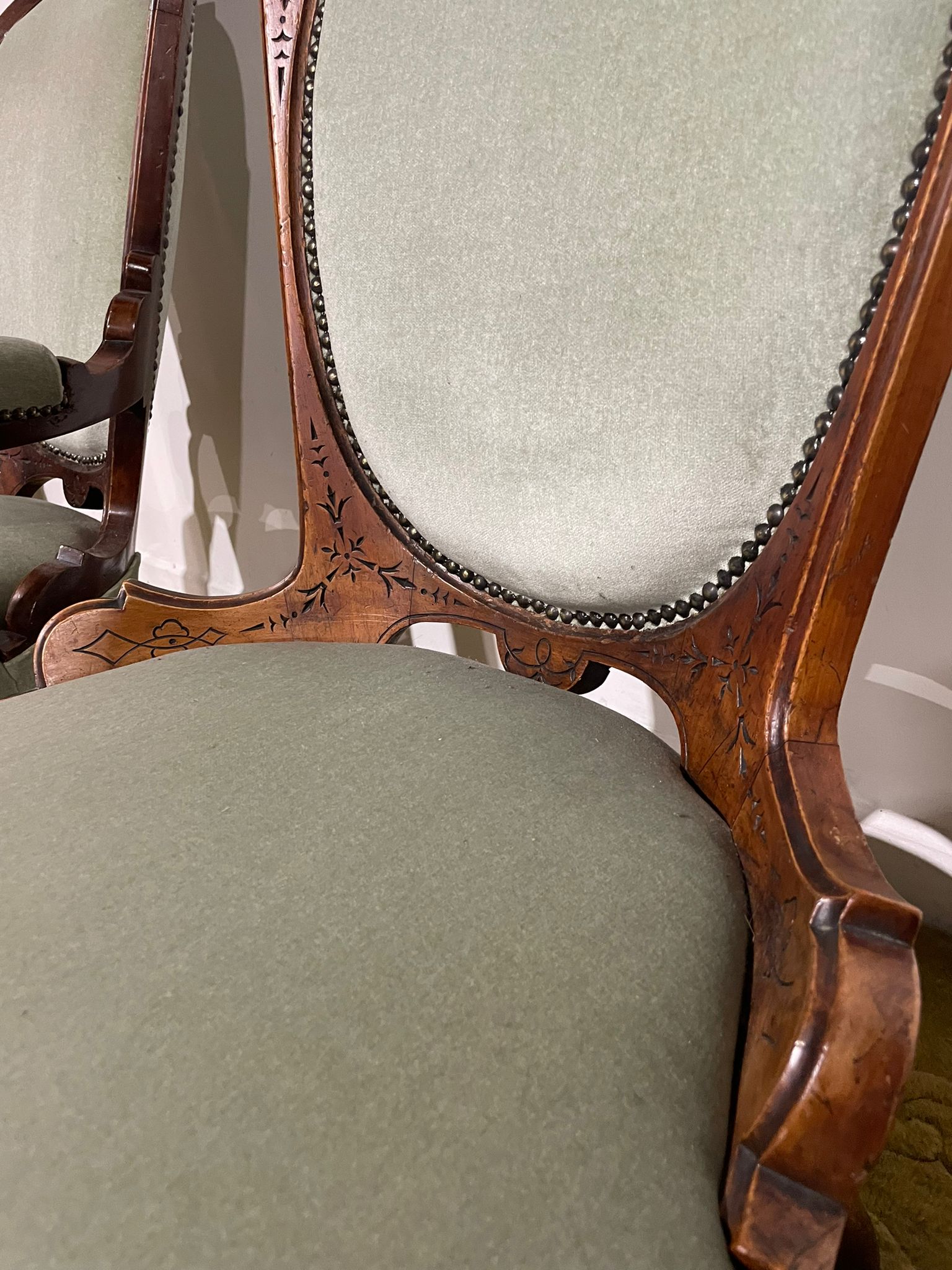 Pair Of Antique Beech Framed Drawing Room Chairs