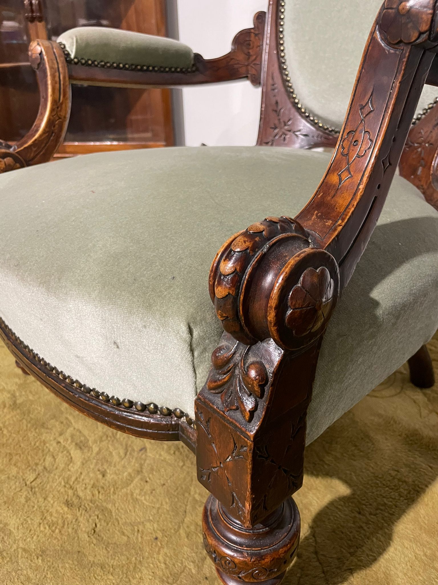 Pair Of Antique Beech Framed Drawing Room Chairs