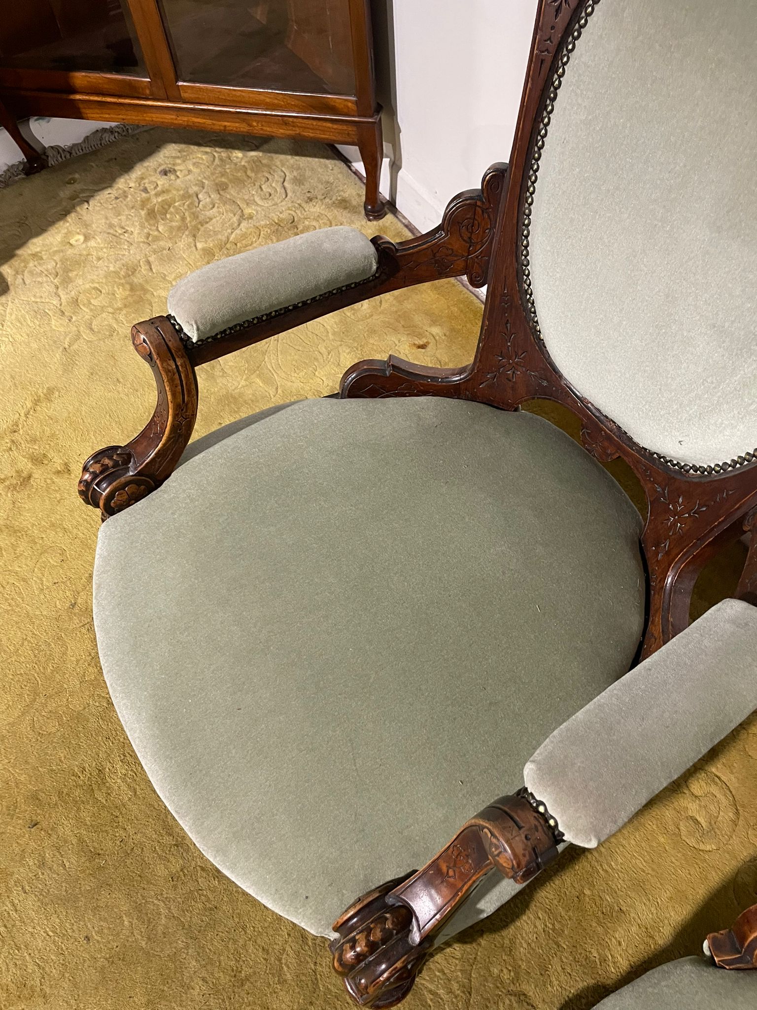 Pair Of Antique Beech Framed Drawing Room Chairs