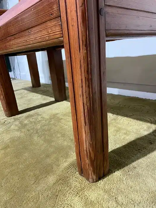 Large Wooden Pitch Pine Upholstered Bench