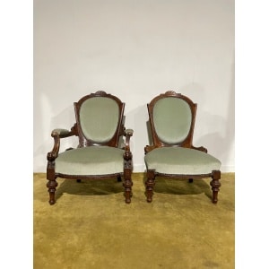 Pair Of Antique Beech Framed Drawing Room Chairs