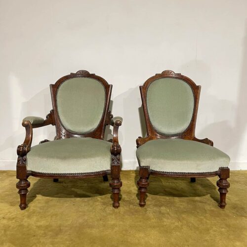 Pair Of Antique Beech Framed Drawing Room Chairs