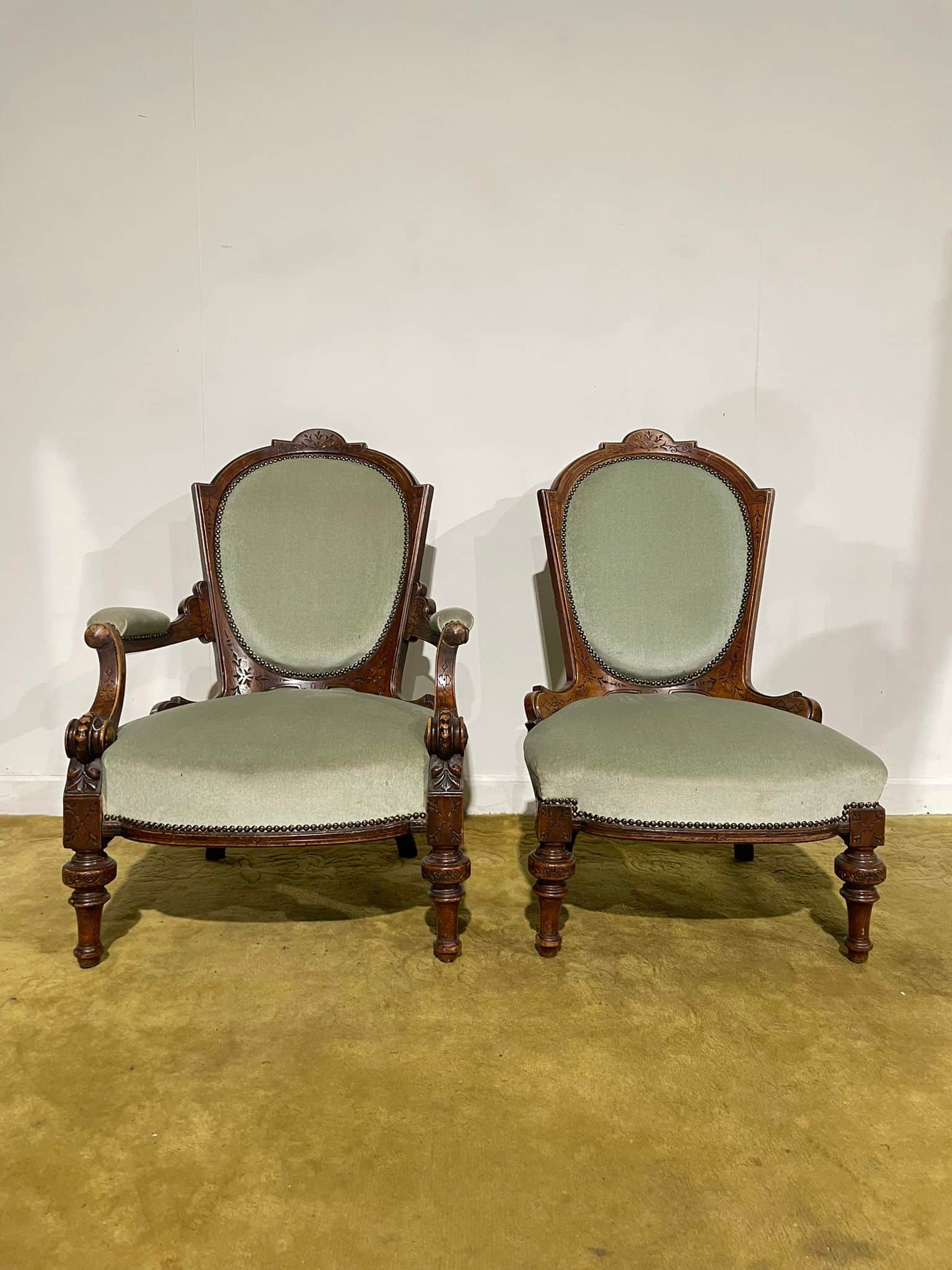 Pair Of Antique Beech Framed Drawing Room Chairs