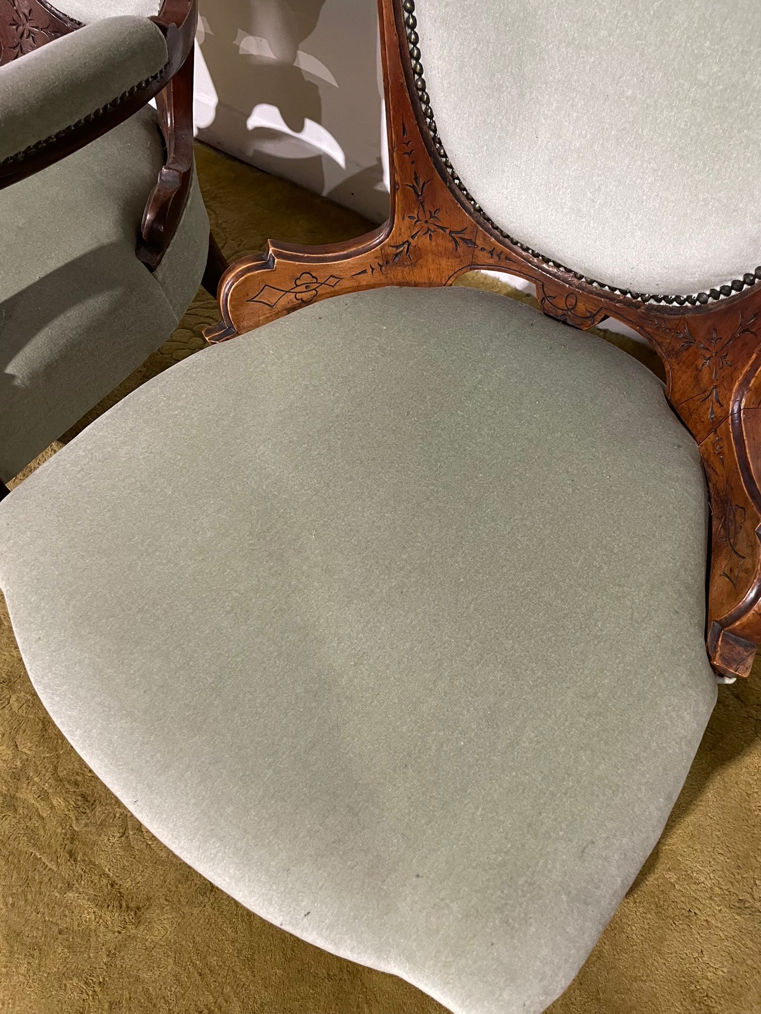 Pair Of Antique Beech Framed Drawing Room Chairs