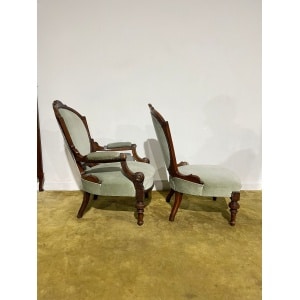 Pair Of Antique Beech Framed Drawing Room Chairs