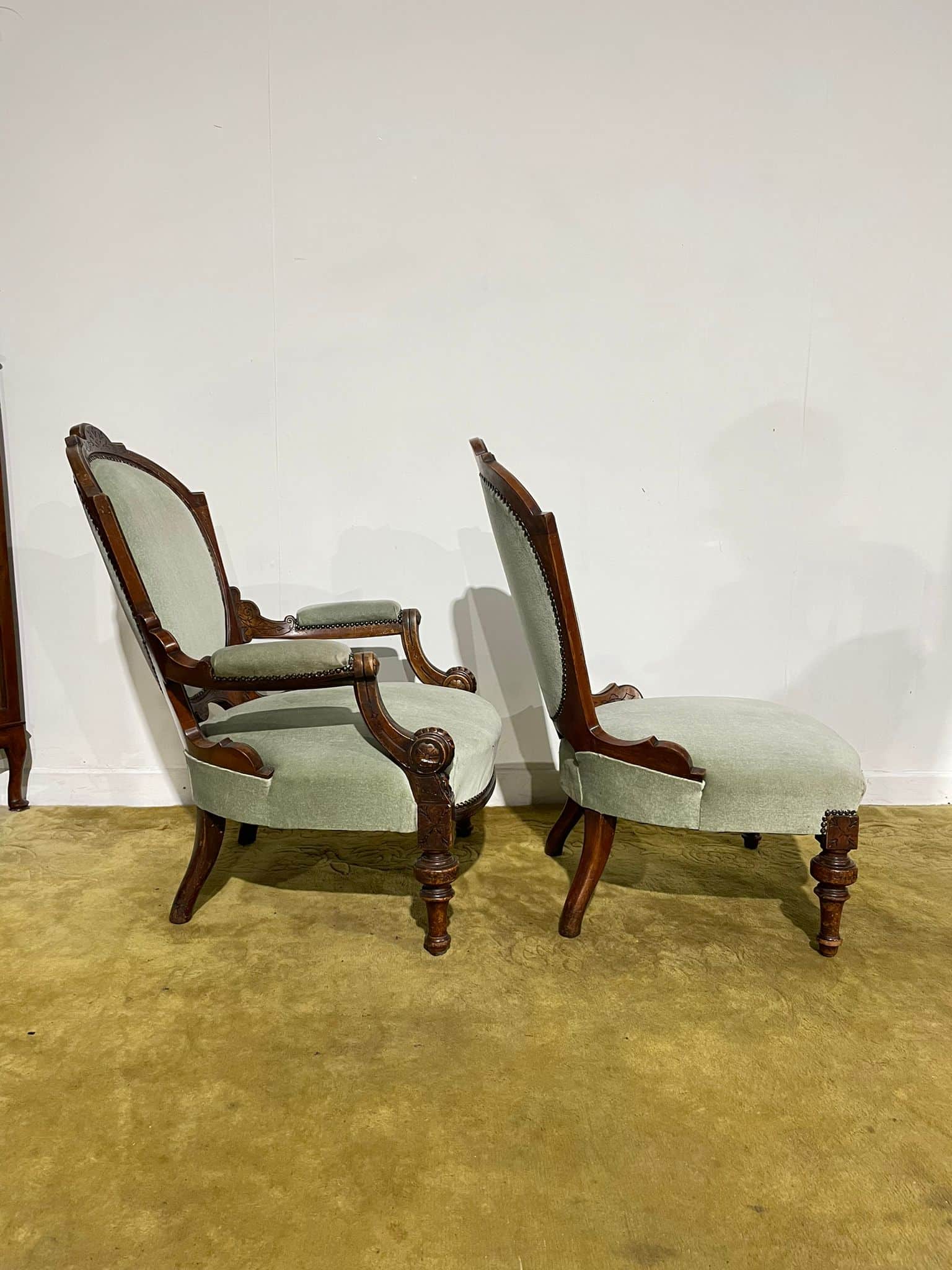 Pair Of Antique Beech Framed Drawing Room Chairs