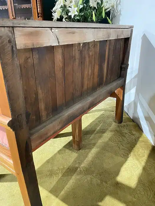 Large Wooden Pitch Pine Upholstered Bench