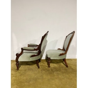 Pair Of Antique Beech Framed Drawing Room Chairs