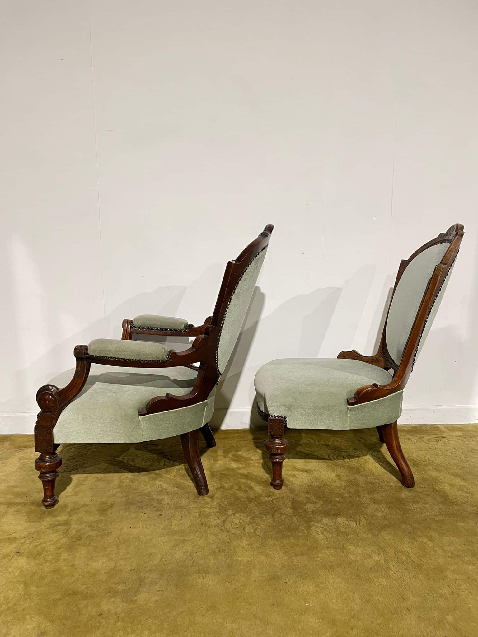 Pair Of Antique Beech Framed Drawing Room Chairs