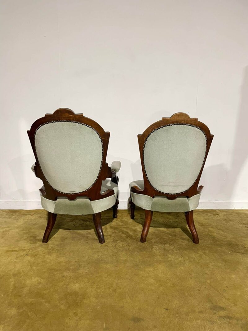 Pair Of Antique Beech Framed Drawing Room Chairs