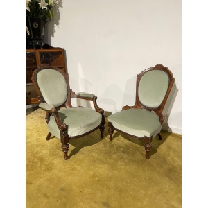 Pair Of Antique Beech Framed Drawing Room Chairs