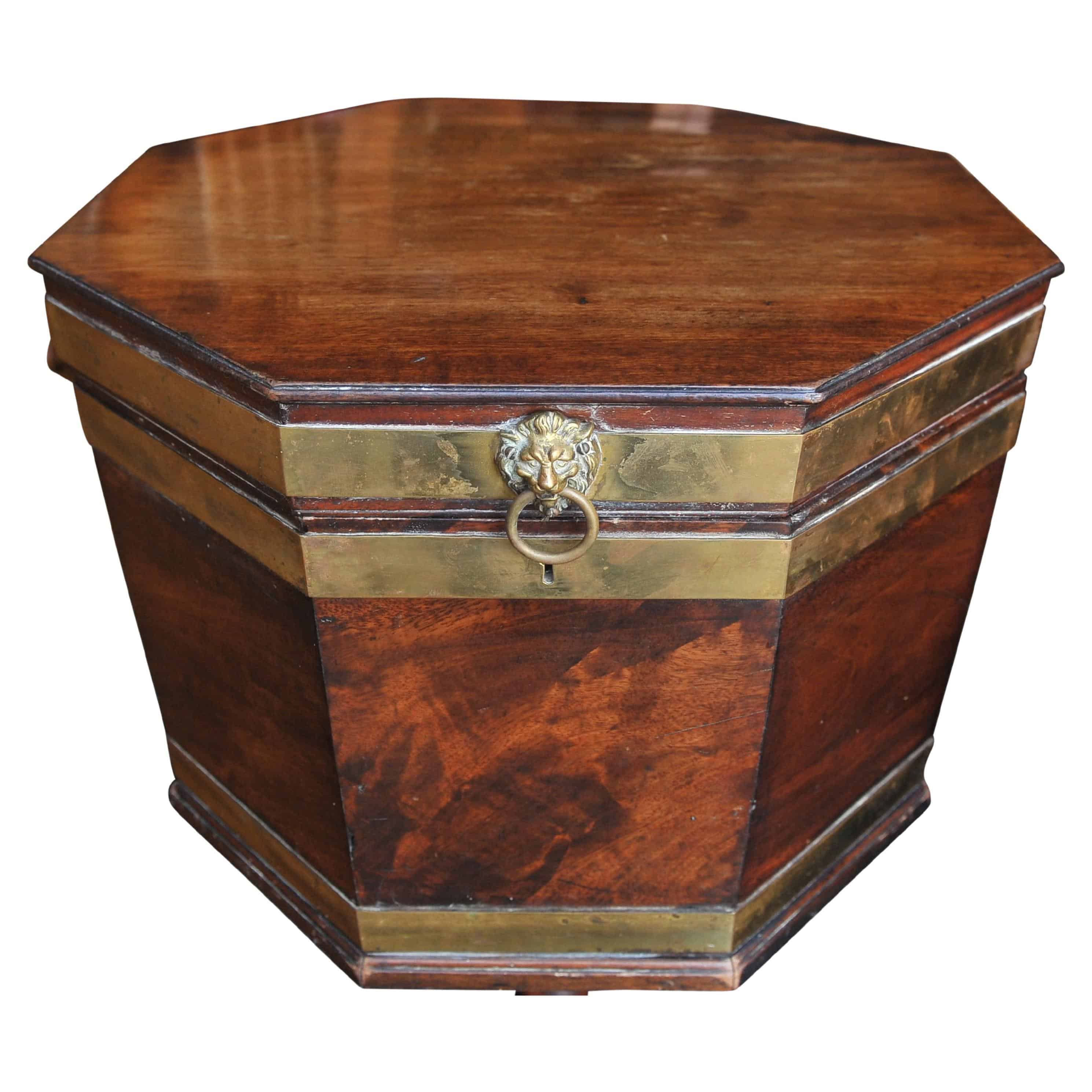 George III Octagonal Form Mahogany & Brass Bound Cellarette Dry Bar Circa 1780