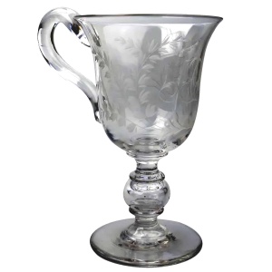 An unusual & substantial antique Victorian engraved hollow stem glass Goblet 19thC