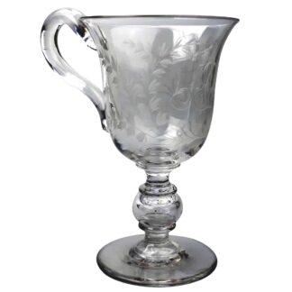 An unusual & substantial antique Victorian engraved hollow stem glass Goblet 19thC