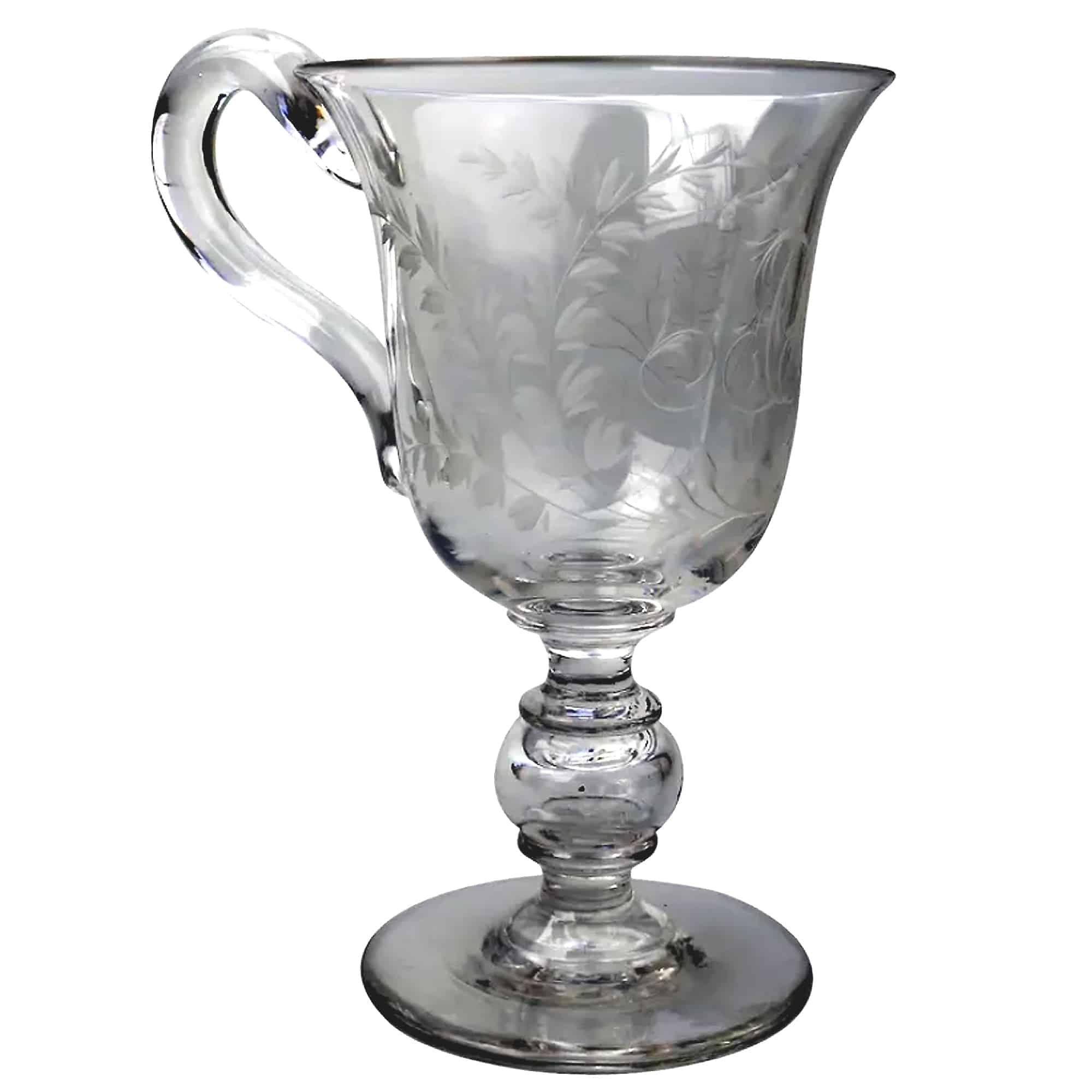 An unusual & substantial antique Victorian engraved hollow stem glass Goblet 19thC