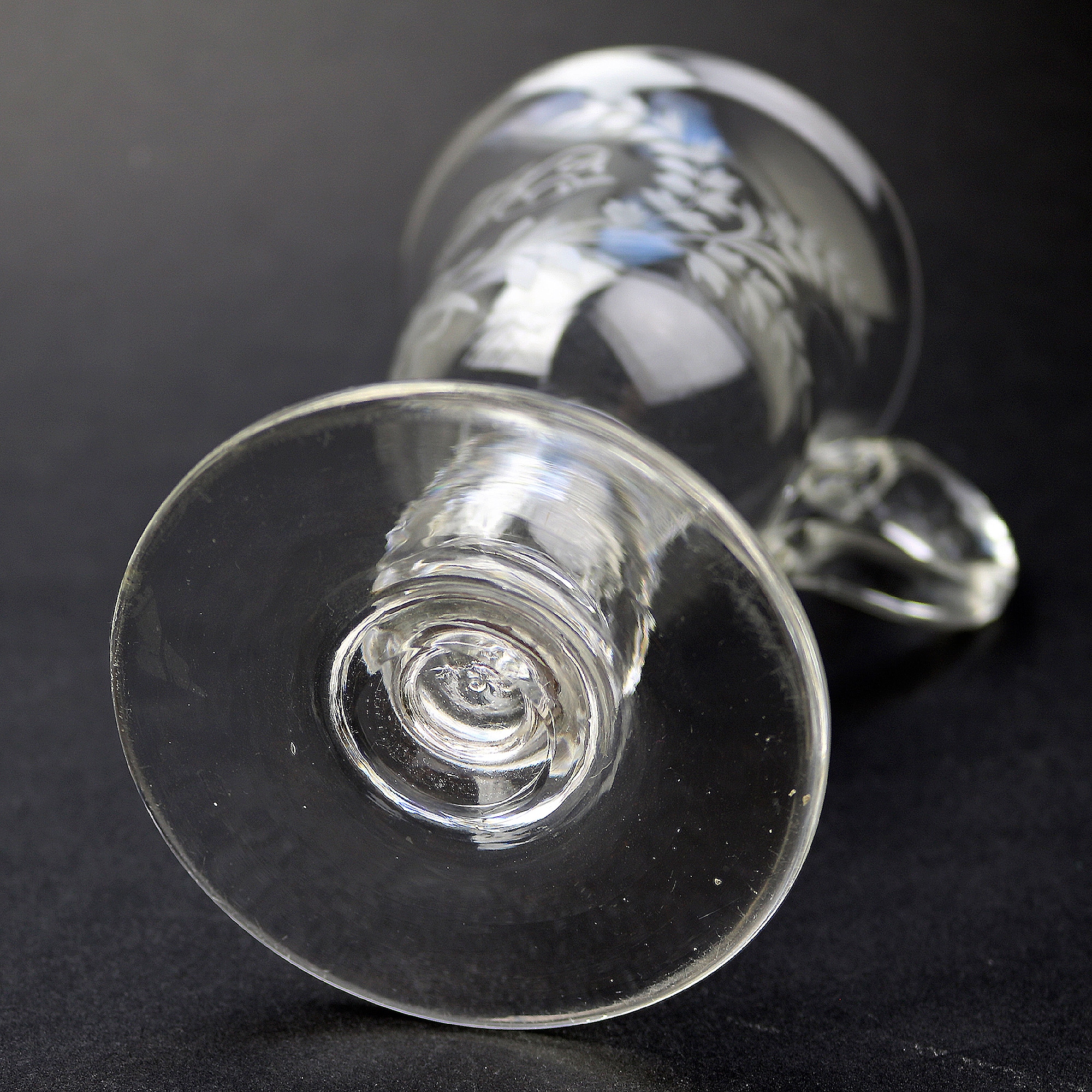 An unusual & substantial antique Victorian engraved hollow stem glass Goblet 19thC