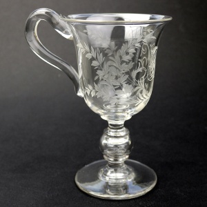 An unusual & substantial antique Victorian engraved hollow stem glass Goblet 19thC