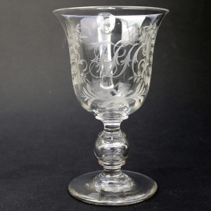 An unusual & substantial antique Victorian engraved hollow stem glass Goblet 19thC