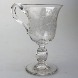 An unusual & substantial antique Victorian engraved hollow stem glass Goblet 19thC