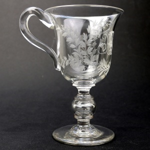 An unusual & substantial antique Victorian engraved hollow stem glass Goblet 19thC