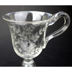 An unusual & substantial antique Victorian engraved hollow stem glass Goblet 19thC