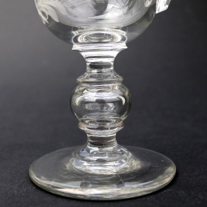 An unusual & substantial antique Victorian engraved hollow stem glass Goblet 19thC
