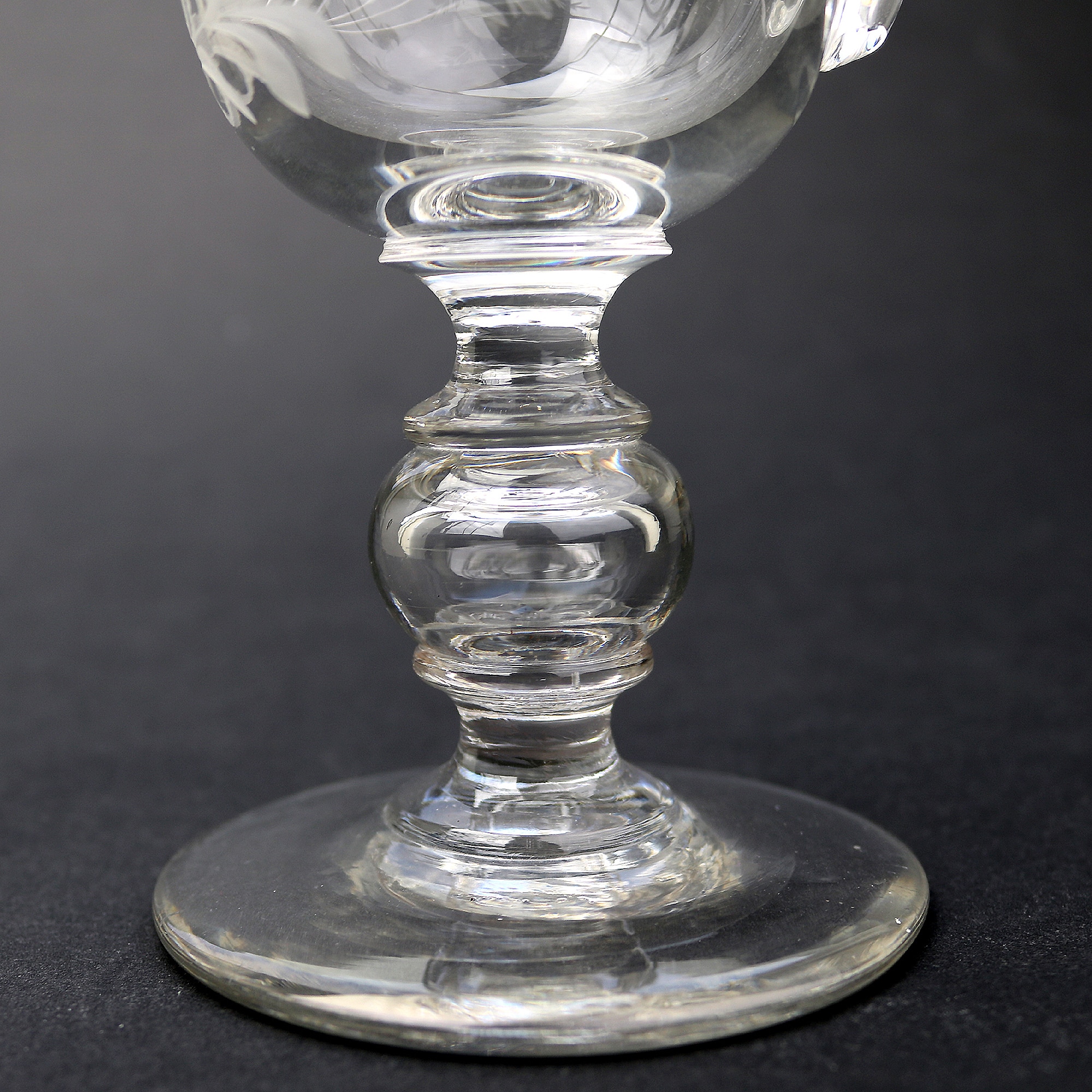 An unusual & substantial antique Victorian engraved hollow stem glass Goblet 19thC