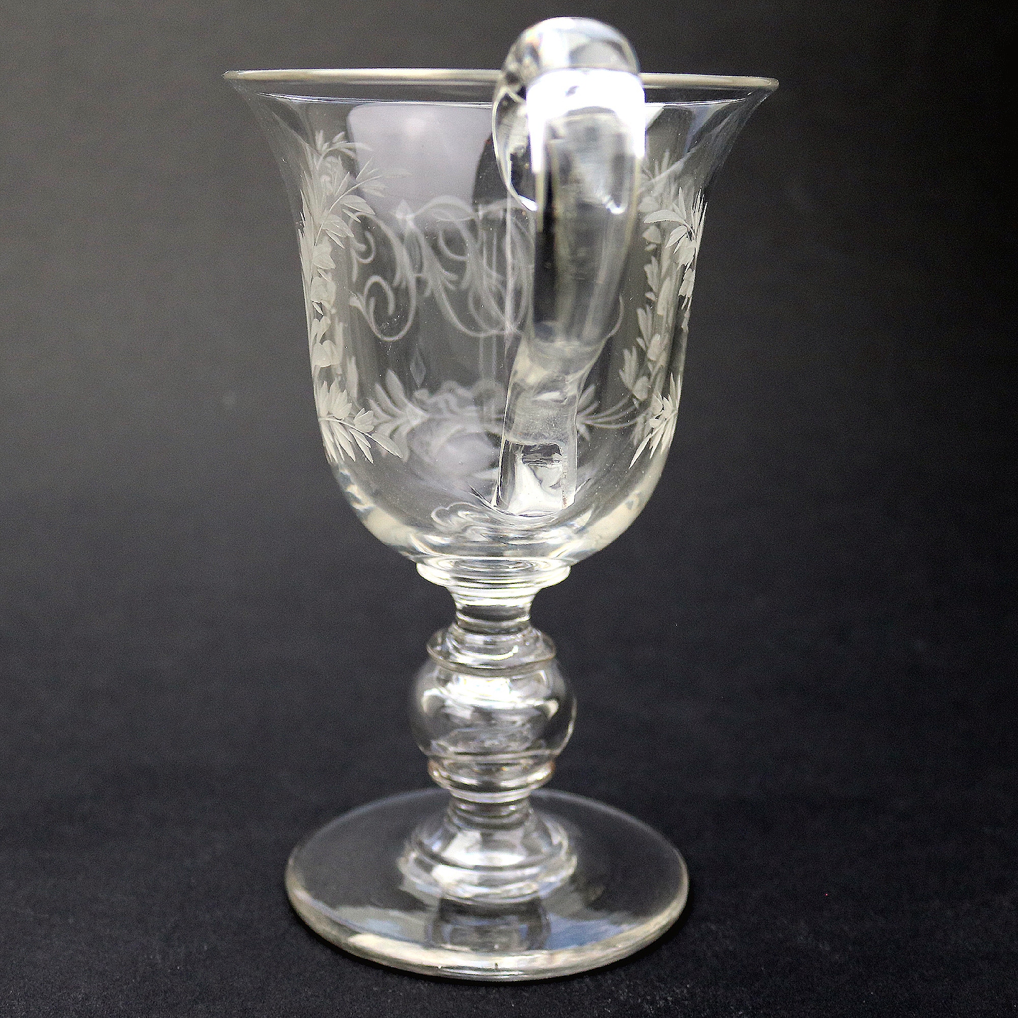 An unusual & substantial antique Victorian engraved hollow stem glass Goblet 19thC