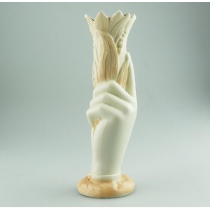 An antique Victorian parian hand-coloured porcelain novelty Hand Vase C.19thC