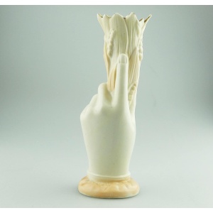 An antique Victorian parian hand-coloured porcelain novelty Hand Vase C.19thC