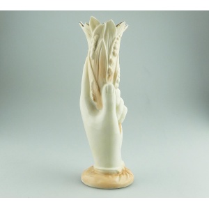 An antique Victorian parian hand-coloured porcelain novelty Hand Vase C.19thC