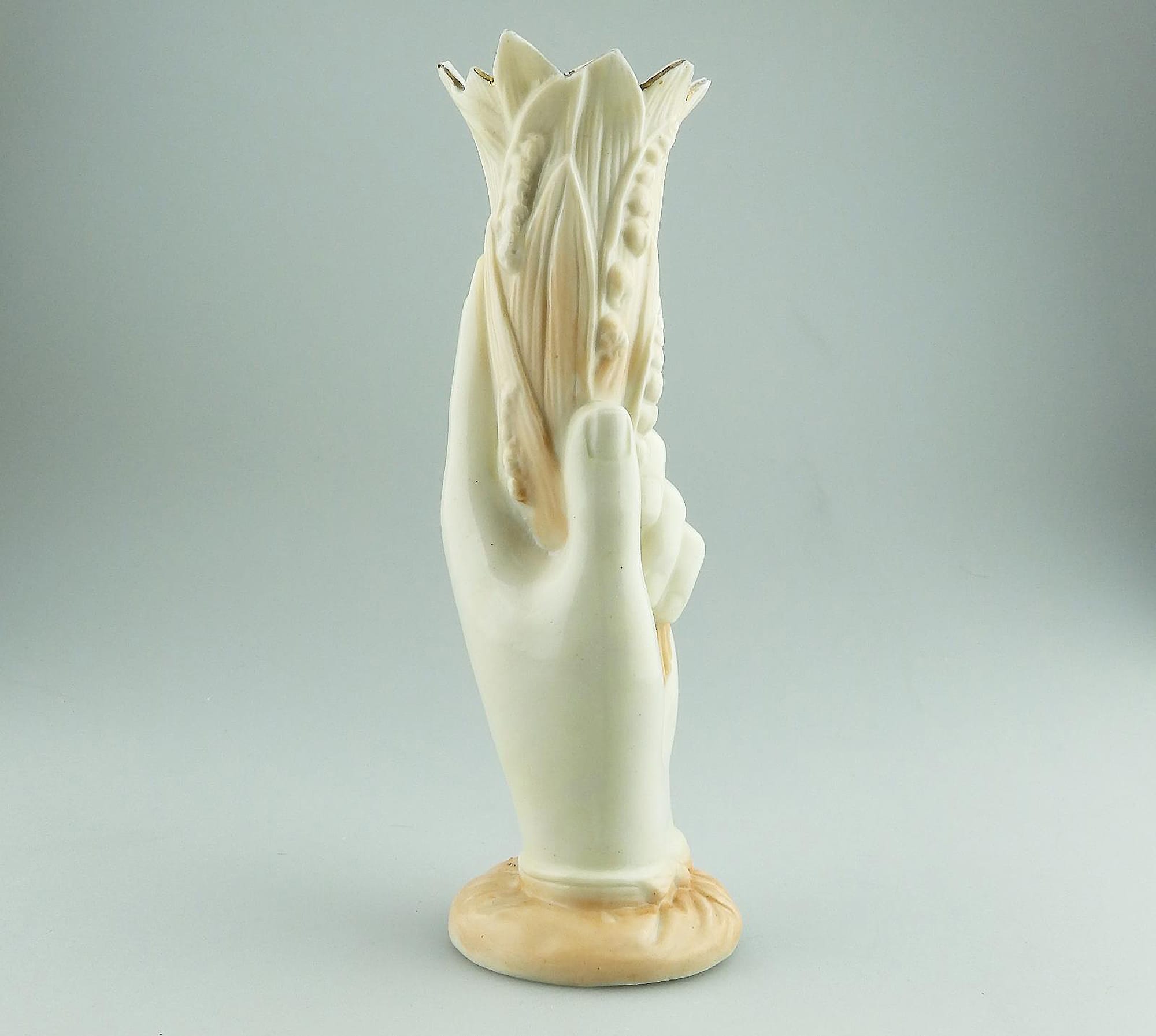 An antique Victorian parian hand-coloured porcelain novelty Hand Vase C.19thC