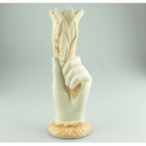 An antique Victorian parian hand-coloured porcelain novelty Hand Vase C.19thC