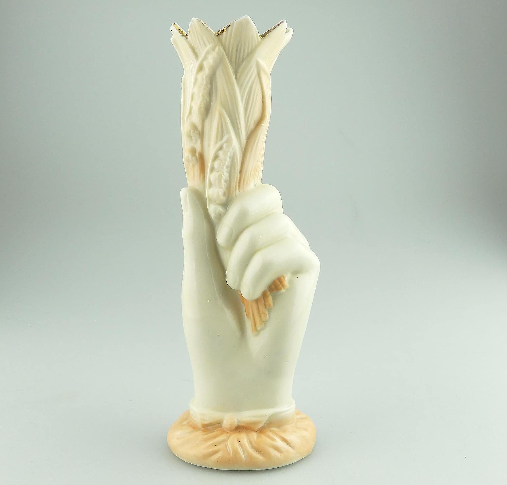 An antique Victorian parian hand-coloured porcelain novelty Hand Vase C.19thC