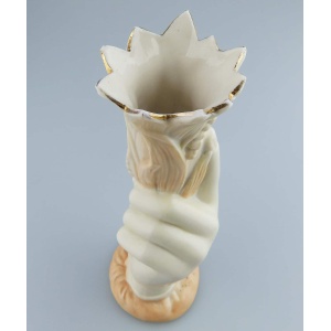 An antique Victorian parian hand-coloured porcelain novelty Hand Vase C.19thC