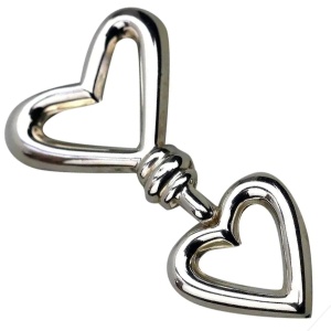 A vintage 925 solid silver large & heavy 9cm double heart Brooch 23g C.20thC